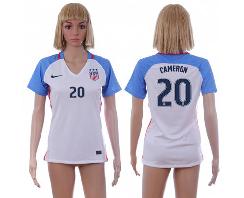 Women's USA #20 Cameron Home Soccer Country Jersey
